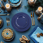 FLOWERCAT 60PCS Blue Plastic Plates - Heavy Duty Blue Plates Disposable (10.25" & 7.5") - serve for 30guest Birthday Party/Wedding/Father's Day/Memorial Day/Graduation