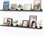Heimlove Picture Ledge Shelf, Floating Shelves Set of 2, 48 Inches Picture Shelf for Wall with Ledge, Kids Bookshelf Wall Mounted for Living Room Bedroom Decor Books Photo Frames, Black
