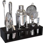 Highball & Chaser 13-Piece Cobbler Cocktail Shaker Set Stainless Steel Mixology Bartender Kit With Stand For Home Bar Cocktail Set | Laser Engraved Cocktail Tools | Plus Ebook with 30 Cocktail Recipes