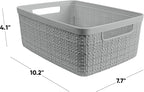 Curver Jute Decorative Plastic Organization and Storage Basket Perfect Bins for Home Office, Closet Shelves, Kitchen Pantry and All Bedroom Essentials, Small, Grey, Set of 8