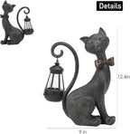Whimsical Outdoor Cat Statues with Solar Garden Lantern:Cat Garden Statues for Outside Fall Decor Clearance,Outdoor Figurine for Yard Art Lawn Ornaments Patio Balcony Home House - Birthday Gifts