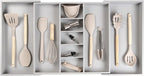 Adjustable Kitchen Drawer Organizer for Utensils and Junk, Food-Safe Contract Grade with 100% Sustainable Wood, Expandable from 19 to 33 Inches Wide - Gray Bamboo