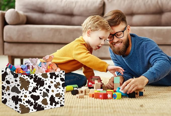 HIYAGON Rectangular Cow Basket Kids Basket Baby Storage Bin Toy Basket Organizer Box for Boys Room Decor(Cow)