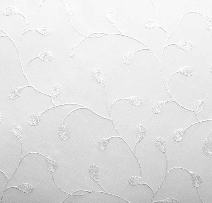 MIUCO Floral Embroidered Semi Sheer Curtains Faux Linen Grommet Window Curtains for Bedroom Living Room 84 Inches Long 2 Panels, Pure White