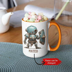 Custom Retro Robot Design Cup, Personalized Steampunk Robot Lover Ceramic Mug 11oz, Customized Coffee Cup With Name, Unique Mug Gift For Steampunk Enthusiast, Robot Cup On Birthday