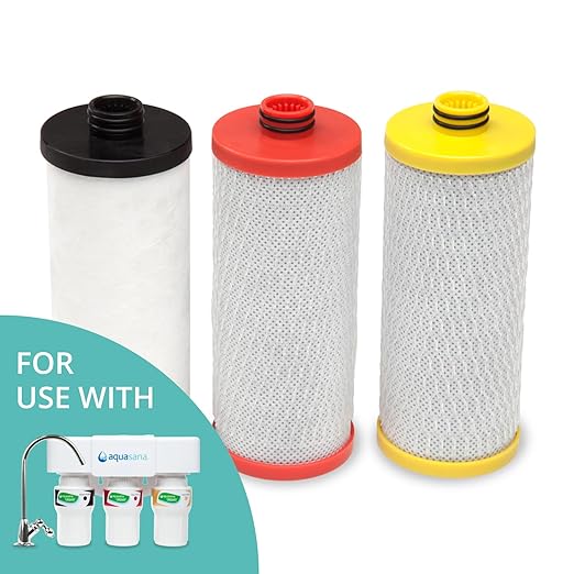 Aquasana Replacement Filter Cartridges for 3-Stage Under Sink Water Filtration System - Filters 99% Of Chlorine - 3 Count - AQ-5300R