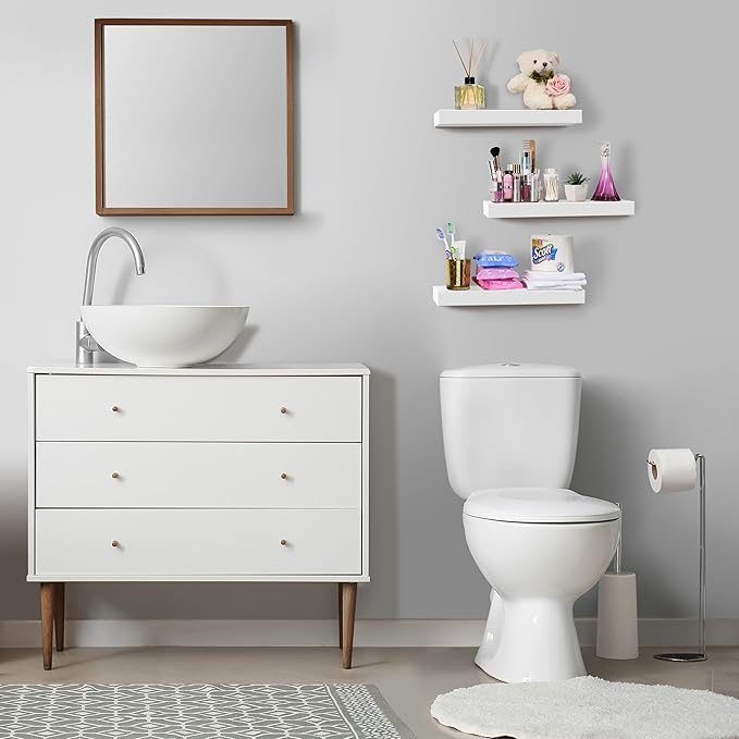 Sorbus Floating Shelves for Wall, Bathroom Shelves Wall Mounted for Kitchen, Bedroom, Bathroom Storage Over Toilet, Hanging Book Shelf for Wall Home Decor Living Room (White, 2 Pack)