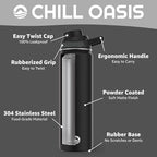 Chill Oasis Water Bottle | Compatible With Popular Flavor Cartridges | BPA Free, Leak Proof, Double-Walled Vacuum Insulated Stainless Steel, and Dishwasher Safe | Cold for 24 Hours (Black, 22oz)