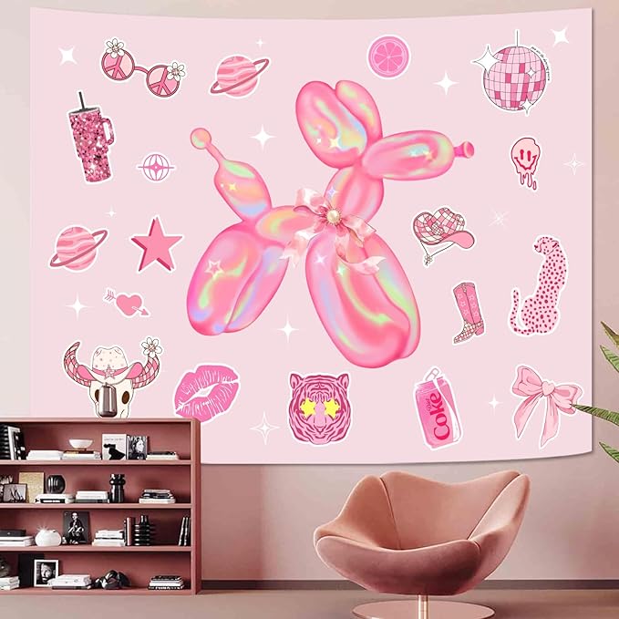 Lunerfex Y2K Tapestry Pink Dog Wall Tapestry, Cute Tapestries for Bedroom Funny Tapestries Wall Hanging for Bedroom Living Room Decor Pink-6 44"x60"