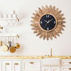 Honiway Large Wall Clock Battery Operated 21 in Rustic Wood Boho Sunburst Decorative Wall Clock Silent Non Ticking Farmhouse Wall Clocks for Living Room Bedroom Kitchen Bathroom Decor (Rustic Brown)
