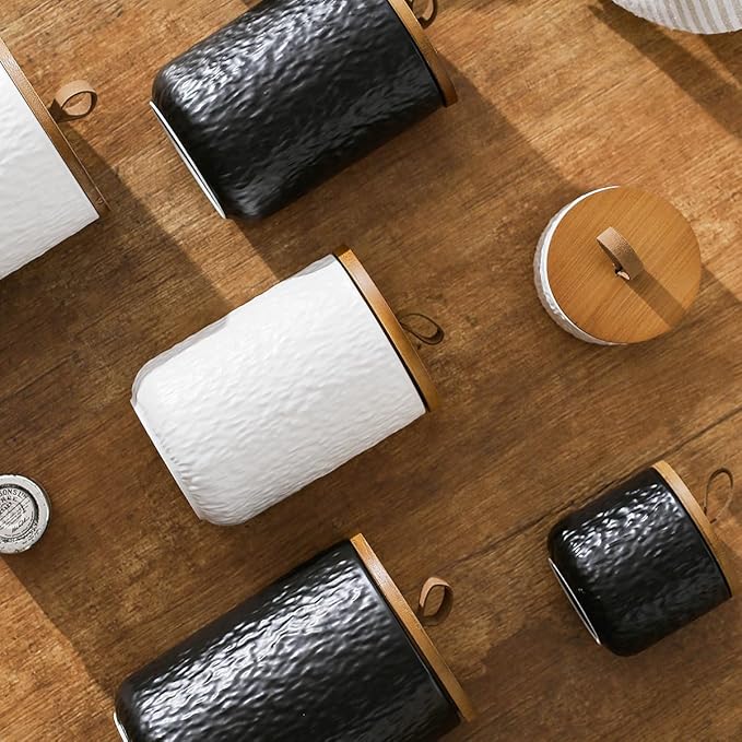 Kitchen Canisters for Countertop, Ceramic Coffee Canisters with Airtight Lids Food Storage Jars Sugar Container for Kitchen Counter Tea, Coffee Beans, Spice (#001Black-27oz/800ml)