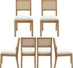Westice Rattan Dining Chairs Set of 6, Farmhouse Natural Dining Room Chairs with Upholstered Cushion, Wood Armless Chairs for Kitchen/Restaurant