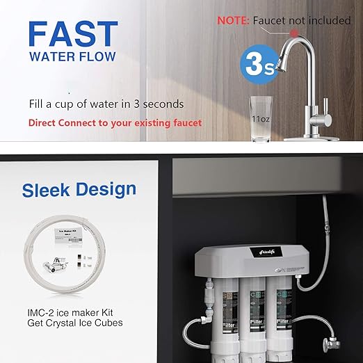 Frizzlife Under Sink Water Filter System SK99-NEW, Direct Connect, NSF/ANSI 53&42 Certified 0.5 Micron Carbon Block, Remove Lead, Chlorine, Chloramine, Fluoride, Odor & Bad Taste- Quick Change