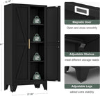 61" Tall Farmhouse Metal Pantry Cabinet, Kitchen Pantry Storage Cabinets with 2 Barn Door and Adjustable Shelves,Metal Pantry Storage Cabinet,for Kitchen,Laundry Room,Home Office,Kids Room (Black)
