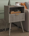 Nightstand,Modern Bedside Table with Storage Drawer and Open Wood Shelf, Accent Night Stand with Solid Wood Legs for Living Room, Bedroom and Small Spaces,Easy Assembly (Grey Oak)