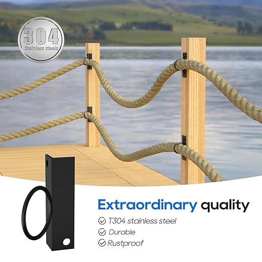 4Pack 2inch Rope Support Holder for Corner Post Drop Ring Brackets Stainless Steel Decorative for Hemp Rope Fencing Stair Deck Railing Ceiling Hook