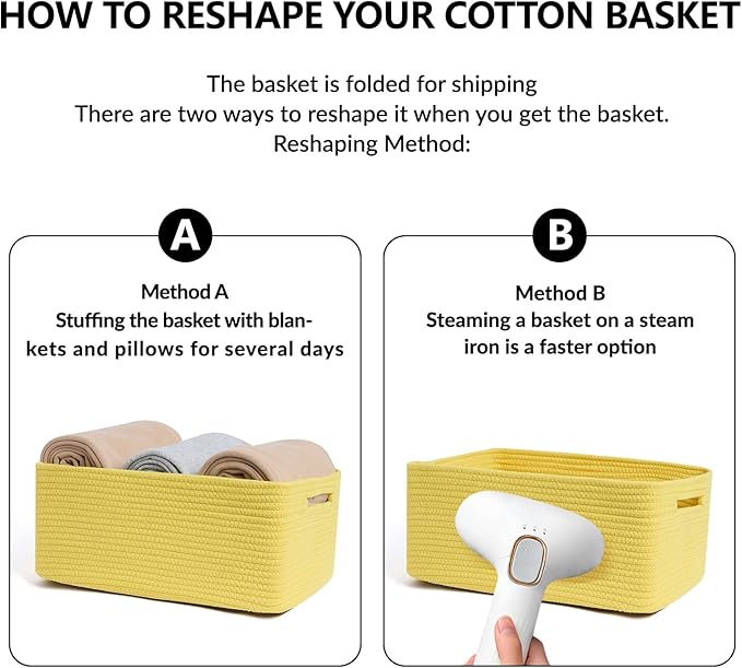 Large Storage Baskets for Shelves, Closet Organizers Bins for Clothes Blanket Towels, Baby Nursery, Toy Baskets Box, Woven Rope Baskets, 17 x 13 x 7.5”, 2 Packs Yellow