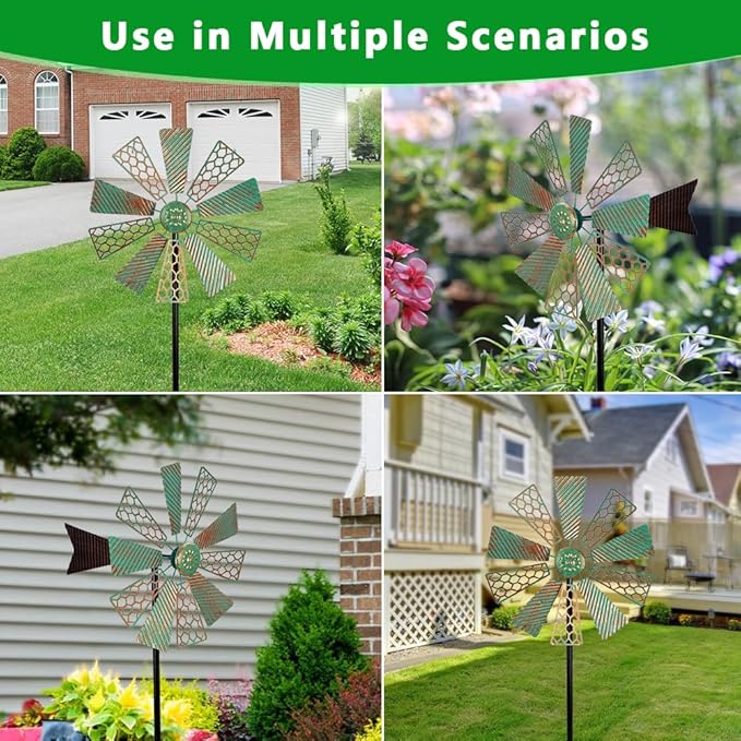 Viveta Wind Spinners Outdoor,13”Kinetic Wind Spinner Metal Vintage Windmill for Outdoor Garden Patio Yard Decor,Green