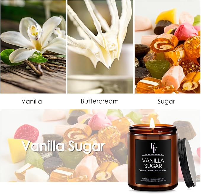 Vanilla Sugar Scented Candles for Home, Soy Wax Candle Aromatherapy Candles Gift for Women Men, 7oz