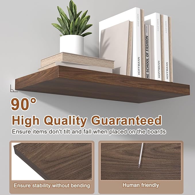 12 Inch Deep Floating Shelves for Wall 1 Pack Floating Shelves Large Storage Space Wall Mount Shelf for Living Room Kitchen Bathroom 30" W x 12" D x 1.2" H Walnut
