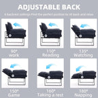 YISHENG Accent Chair with 6-Angle Adjustable Backrest, Chenille Fabric Living Room Chair Upholstered Lounge Chair, Modern Chair Cozy Reclining Chair for Reading Room, Set of 2 Dark Blue