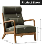 INZOY Mid Century Modern Accent Chair Set of 2, High Back Reading Armchair with Wood Frame, Upholstered Living Room Chairs with Waist Cushion, Single Lounge Arm Chair for Bedroom Sunroom, Green