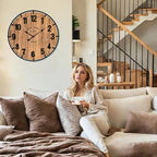 Large Old Town Farmhouse Wall Clock 20 Inches - Rustic Antique Wood with Metal Circle and Large Numerals Silent Battery Operated Wall Clock for Office Kitchen Bedroom Living Room