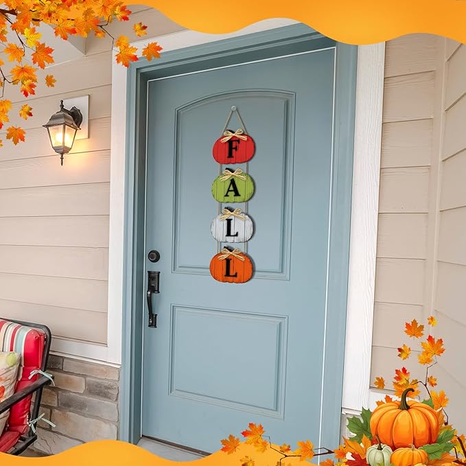 Fall Decorations for Home Fall Pumpkin Door Sign, Rustic Farmhouse Thanksgiving Wall Decorations Wooden Hanging Signs for Porch Yard Seasonal Autumn Home Decor