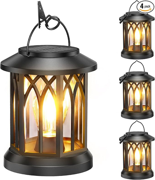 WdtPro Solar Lanterns Outdoor Hanging 4 Pack, Upgraded Bright Waterproof Lantern for Outside, Over 12Hrs Powered Lights for Garden, Yard, Patio Decor (Warm Light)