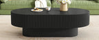 43.3" Oval Fluted Coffee Table Modern Elegant Drum End Table, Minimalist Center Table 7.8" Thick Tabletop with Sturdy Base for Living Room, Bedroom, Apartment,Easy Assembly, Black