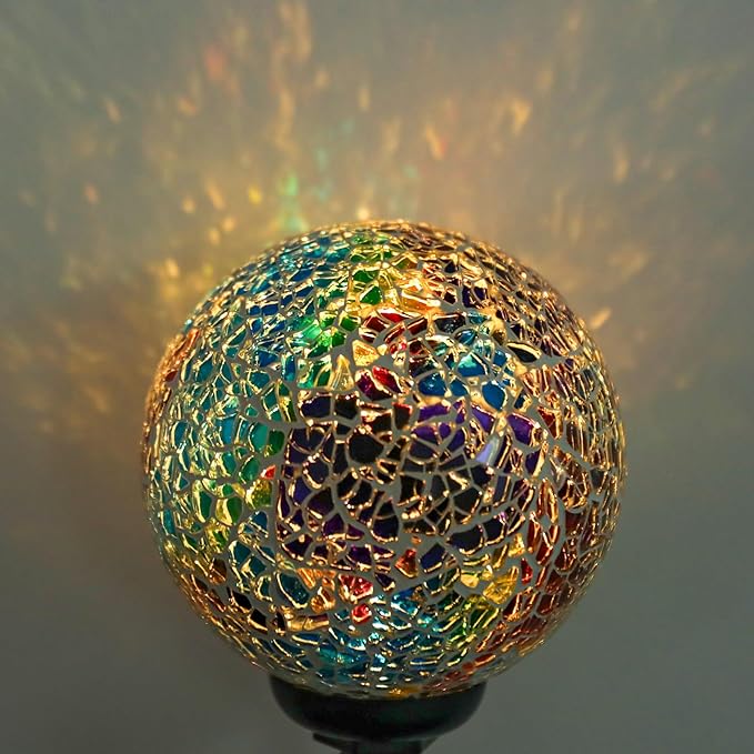 Solar Garden Lights Outdoor Decorative - Solar Gazing Ball Mosaic Garden Stakes Decorative Waterproof Outdoor Lights for Pathway Yard Lawn Decoration Multi