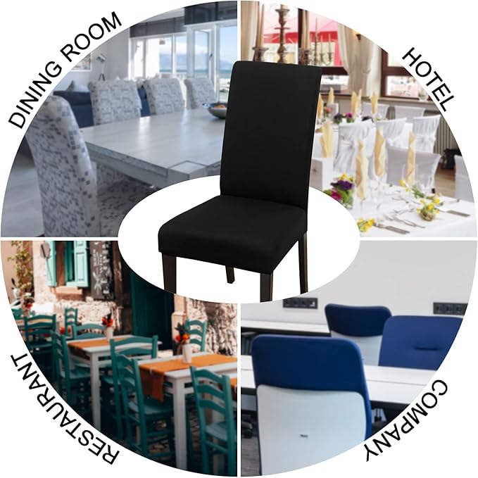 JQinHome Dining Room Chair Covers Set of 12, High Stretch Chair Slipcover Removable Washable Chair Seat Protector Cover for Home Party Hotel Wedding Ceremony (Black)