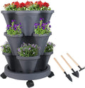 Vertical Planter 3 Tier Stackable Planters Garden Planters Strawberry Herb Flower and Vegetable Planter Indoor Outdoor Gardening Pots with Removable Wheels and Tools