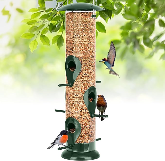 FEED GARDEN Metal Tube Bird Feeders for Outdoors Hanging, 6-Port Bird Feeder for Outside, Finch Feeders for Outside, Squirrel Proof Bird Feeders with Heavy Duty Metal Lid, Chew-Proof