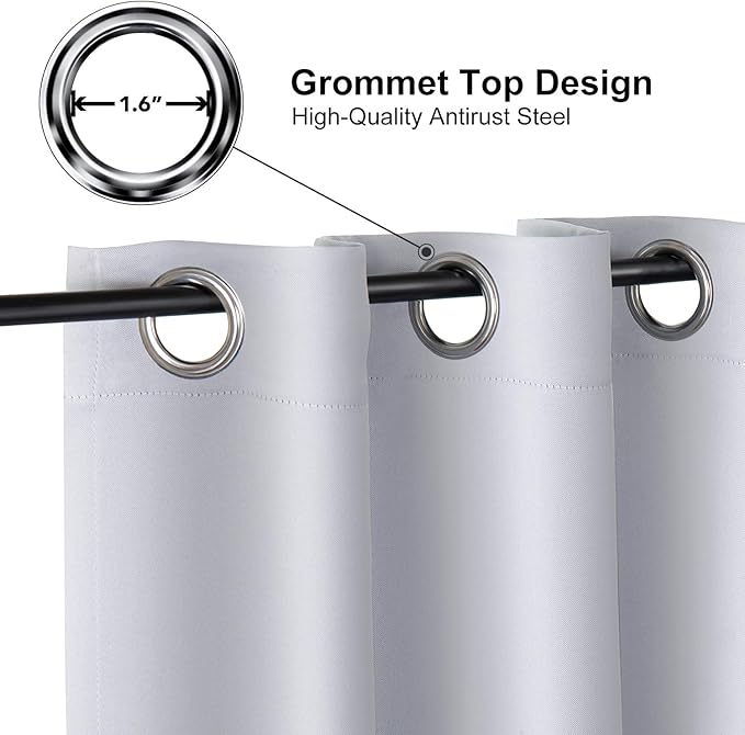 ChrisDowa Grommet Room Darkening Curtains for Bedroom and Living Room - 2 Panels Set Thermal Insulated Blackout Curtains (Greyish White, 38W x 45L)