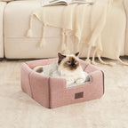 Cat Bed for Indoor Cats - Cat Cave Bed Cat House Cat Tent with Removable Washable Cushioned Pillow, Soft and Self Kitten beds,Cat Beds & Furniture, Pet Bed (Large, Pink)