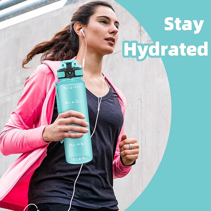 OLDLEY 32 oz Water Bottle, Motivational Water Bottle with Time Marker, Sports Water Bottle With Strap, Leakproof & BPA Free Large Water Bottles for School, Gym, Travel, Outdoor, Tritan,Green