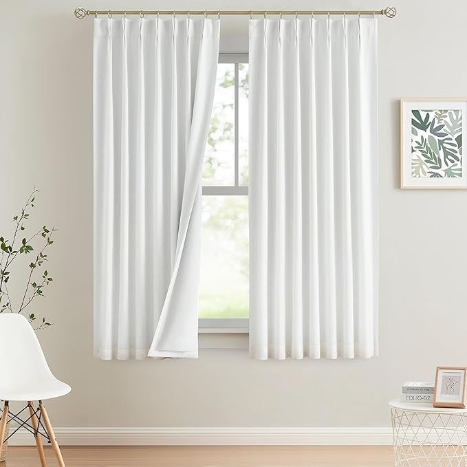 Vision Home White Pinch Pleated Full Blackout Curtains Thermal Insulated Window Curtains 72 inch for Living Room Bedroom Room Darkening Pinch Pleat Drapes with Hooks Back Tab 2 Panel 40" Wx72 L