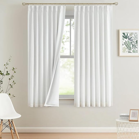 Vision Home White Pinch Pleated Full Blackout Curtains Thermal Insulated Window Curtains 72 inch for Living Room Bedroom Room Darkening Pinch Pleat Drapes with Hooks Back Tab 2 Panel 40" Wx72 L