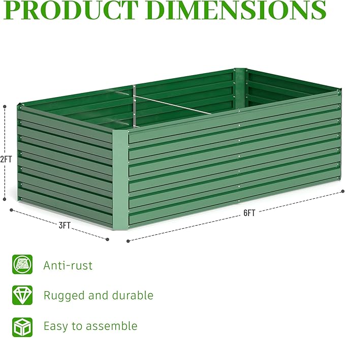 6x3x2 ft Raised Garden Bed, Large Metal Planter Raised Beds, Planters for Outdoor Plants for Vegetables, Flowers, Herbs, Fruits, and Succulents.(2 Pcs)