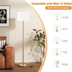 Ambimall 60'' Modern Floor Lamp with Shade, Tall Lamps for Living Room, Bedroom, Office, Dining Room, White Shade with Gold Pole(Without Bulb)