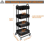 4-Tier Metal Mesh Utility Rolling Cart Storage Organizer Shelf Rack with Lockable Wheels for Living Room Kitchen Office, Black