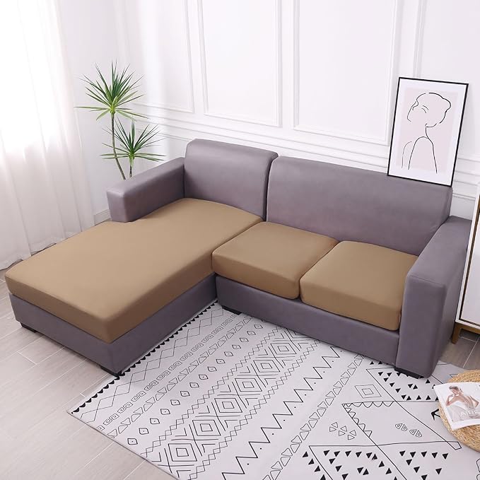 hyha Waterproof Couch Cushion Covers, Sectional Sofa Slipcovers Washable, L Shape Chaise Dog Couch Covers for Sectional Sofa, Universal Furniture Protector (1 Piece for Chaise, Camel)