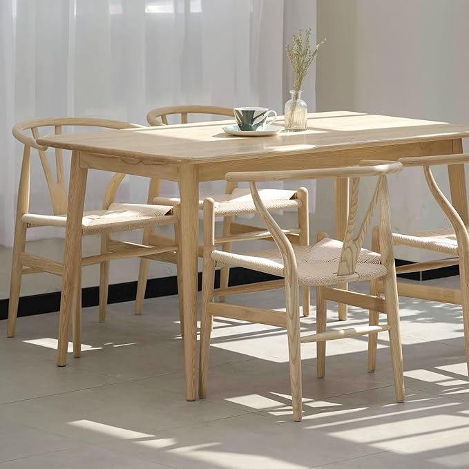 Wishbone Chair Natural Solid Wood Dining Chair/Hans Wegner Y Chair Rattan and Wood Accent Armrest Chairs - Ash Wood Chairs (Ash Wood + Natural Color)