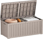 150 Gallon Double-Wall Resin Deck Box - Lockable Waterproof Outdoor Storage Box, 1000lbs Capacity & Doubles as Seating for Patio Furniture - Garden Tools, Pool Accessories (Brown)