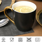 vicrays Coffee Mug Set, 11 Ounce, Set of 6, Ceramic Mug for Men, Women, Unique Glazed Mugs with Handle for Coffee, Tea, Milk, Cocoa, Cereal(Black with Golden)