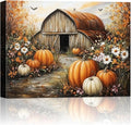 Autumn Pumpkin Barn Framed Wall Art Decor, Moody Fall Decor Rustic Country Landscape Picture Print for Farmhouse Decor,Thanksgiving Decorations Country Canvas Wall Art, Ready to Hang