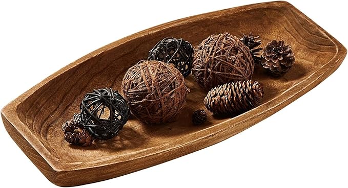 Uziass Wood Dough Bowl, 17.25"x 8.8" Hand Carved Wooden Dough Bowls for Decor Rustic Wood Dough Bowls Decorative Wooden Dough Fruits Bowl for Table Centerpiece Dining Living Room Home Kitchen Decor