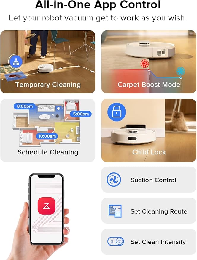 roborock Q7 L5 Robot Vacuum and Mop Combo, 8,000Pa Suction, Upgraded from Q5 Pro, Dual Anti-Tangle System, LiDAR Navigation, No-Go Zones, Self-Charging Robotic Vacuum Cleaner, White