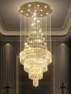 D32 x H79'' Modern Crystal Raindrop Gold Chandelier Lighting for Entrance, Stairs, Doorway, Crystal Ornament Chandelier Can be Used on Slopin